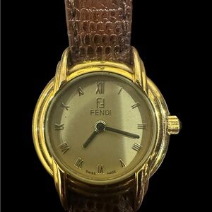Fendi 18K gold plated Watch with Textured Brown Strap